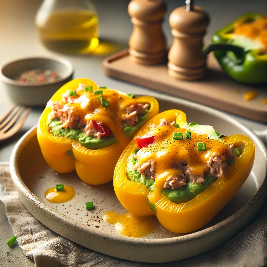 Keto Avocado Tuna Melt Stuffed Peppers