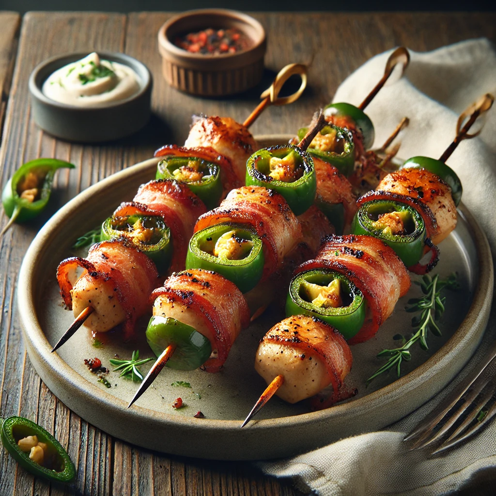 Bacon-wrapped jalapeño chicken skewers for bold keto lunch flavor