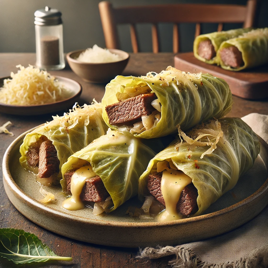 Keto Philly cheesesteak egg rolls wrapped in cabbage