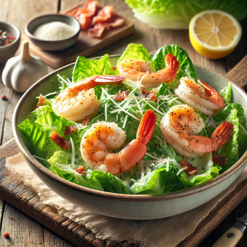 Grilled shrimp Caesar salad with romaine and parmesan