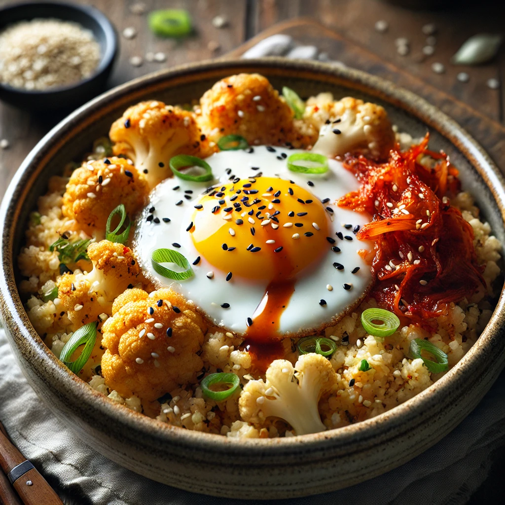 Spicy Kimchi Cauliflower Rice Bowl – low carb dinner idea