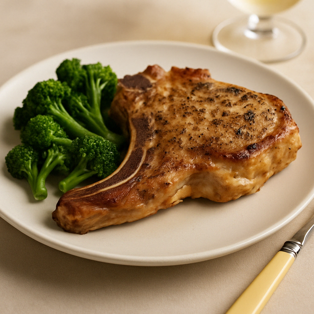Juicy pork chops wrapped in prosciutto and melted fontina, topped with fresh herbs.