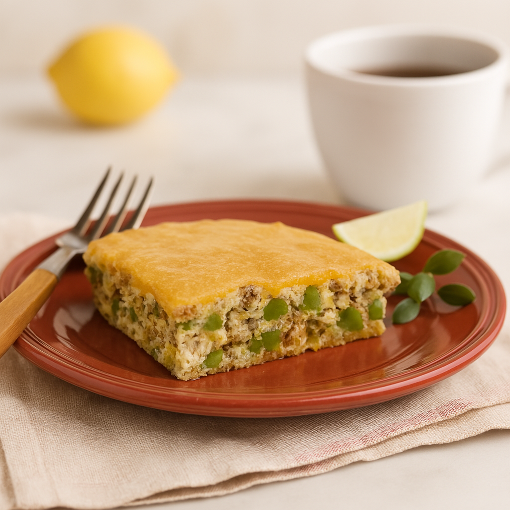 Keto Poblano Sausage Frittata – A hearty, golden-brown frittata with smoky sausage, creamy cheddar, and spicy poblano peppers.