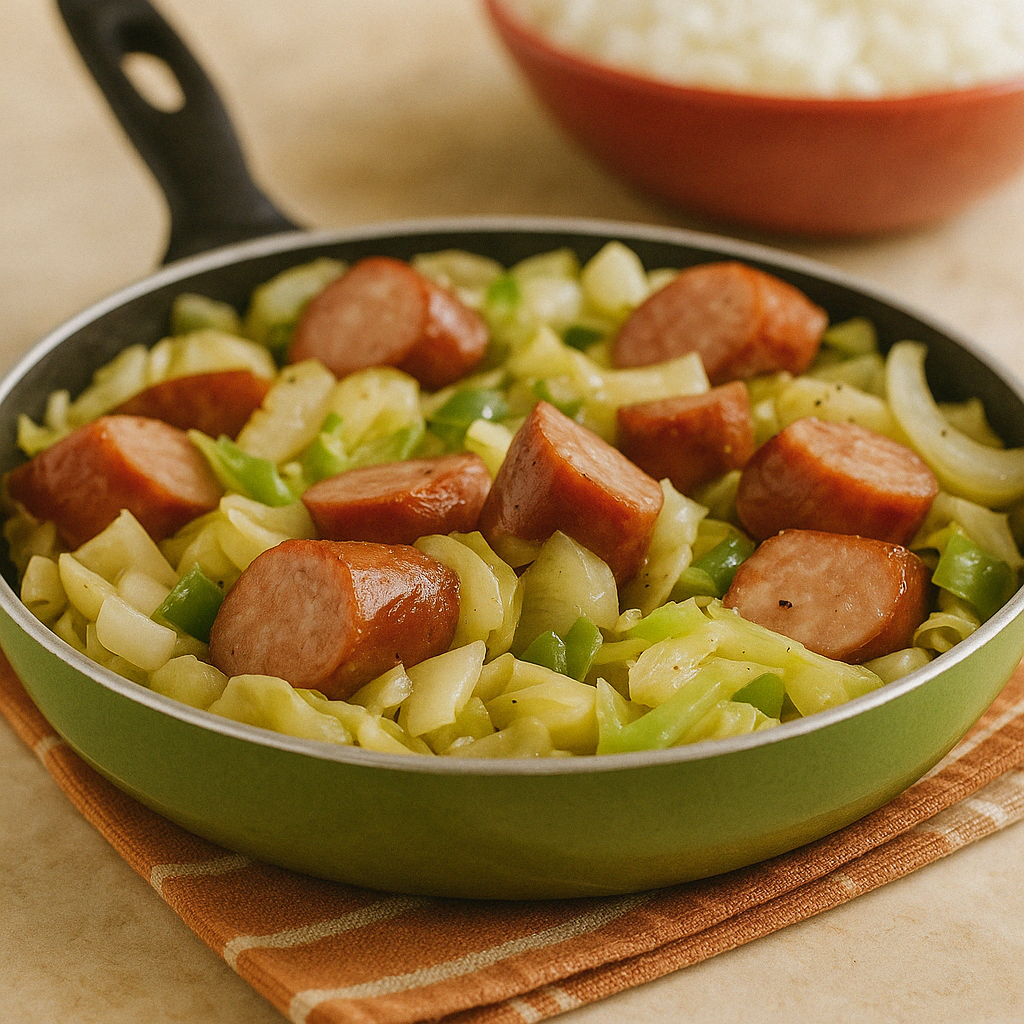 Keto Smoked Sausage with Cabbage - A comforting, low-carb meal with smoky sausage and tender cabbage.
